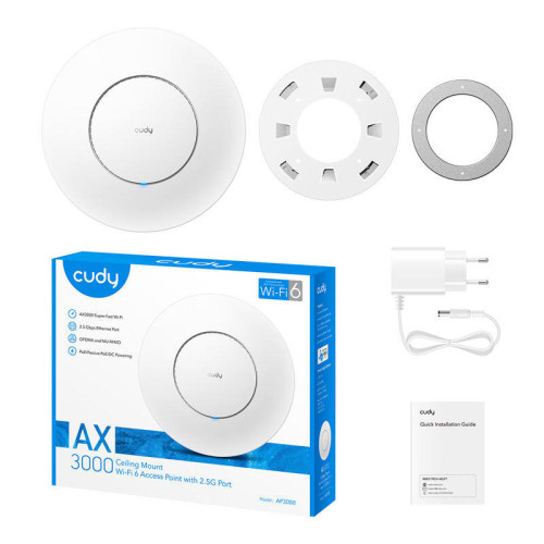 Точка доступа/ AX3000 Dual Band Ceiling Mount Wi-Fi 6 Access Point, Chipset MT7981, 802.11ax/ac/a/b/g/n, 2402Mbps at 5GHz + 574Mbps at 2.4GHz, 1 x 2.5G RJ45 Port, MU-MIMO, Support 12V DC or 802.3at PoE or Passive PoE, Internal Antennas, 48V passive PoE a Точка доступа/ AX3000 Dual Band Ceiling Mount Wi-Fi 6 Access Point, Chipset MT7981, 802.11ax/ac/a/b/g/n, 2402Mbps at 5GHz + 574Mbps at 2.4GHz, 1 x 2.5G RJ45 Port, MU-MIMO, Support 12V DC or 802.3at PoE or Passive PoE, Internal Antennas, 48V passive PoE a