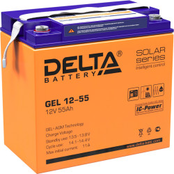 Батарея Vektor Battery серия GEL, GEL 12-55, напряжение 12В, емкость 55 Ач (разряд 10 часов), макс. ток разряда (5 сек.) 550А, макс. ток заряда 11 А, свинцово-кислотная типа GEL, клеммы M6, ДxШxВ 230x140x207мм., вес 16,5 кг., срок службы 13 лет