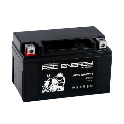 Аккумуляторная батарея для мото-техники/ DELTA серия  RS, RS 1207, напряжение 12В, емкость 7 Ач (разряд 10 часов 10.5 В), пусковой ток: 144А, полярность обратная ( - +),  тип AGM;Pb (свинцово-кислотный), клеммы: BN под болт,  ДxШxВ 150x86x94мм., вес  2,66