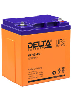 Батарея DELTA серия HR, HR 12-26, напряжение 12В, емкость 26Ач (разряд 10 часов),  макс. ток разряда (5 сек.) 310А, макс. ток заряда 7.8А, свинцово-кислотная типа AGM, клеммы под болт М5, ДxШxВ 165х125х175мм., вес 9.3кг., срок службы 8 лет./ Battery DELTA
