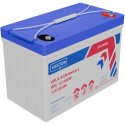 Батарея Vektor Battery серия HRL, HRL 12-380W, напряжение 12В, емкость 105 Ач (разряд 10 часов), макс. ток разряда (5 сек.) 1050 А, макс. ток заряда 31,5 А, свинцово-кислотная типа AGM, клеммы М6, ДxШxВ 307x168x211мм., вес 29,2 кг., срок службы 12 лет