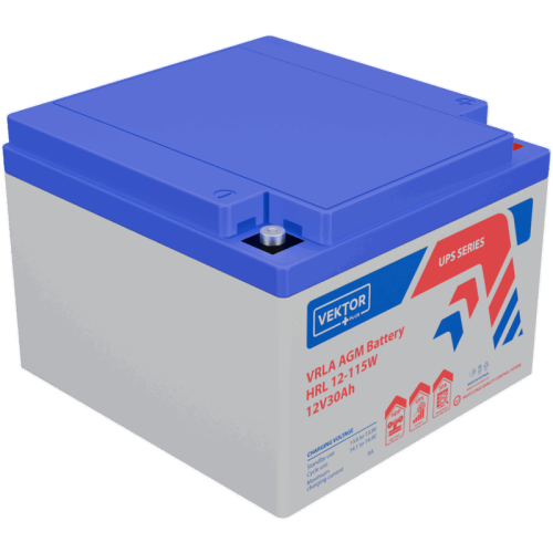 Батарея Vektor Battery серия HRL, HRL 12-115W, напряжение 12В, емкость 30 Ач (разряд 20 часов), макс. ток разряда (5 сек.) 300 А, макс. ток заряда 9 А, свинцово-кислотная типа AGM, клеммы М5, ДxШxВ 166x175x125мм., вес 8,74 кг., срок службы 12 лет