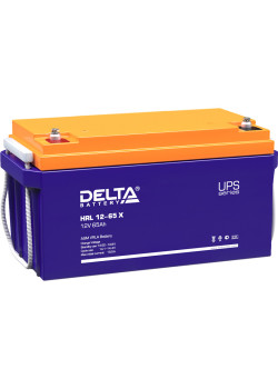 Батарея DELTA серия HRL-X, HRL 12-65 X, напряжение 12В, емкость 65Ач (разряд 10 часов),  макс. ток разряда (5 сек.) 650А, макс. ток заряда 19.5А, свинцово-кислотная типа AGM, клеммы под болт М6, ДxШxВ 350х167х179мм., вес 23.4кг., срок службы 12 лет./ Batt