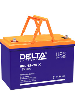 Батарея DELTA серия HRL-X, HRL 12-75 X, напряжение 12В, емкость 75Ач (разряд 10 часов),  макс. ток разряда (5 сек.) 700А, макс. ток заряда 22.5А, свинцово-кислотная типа AGM, клеммы под болт М6, ДxШxВ 258х166х210мм., вес 23.8кг., срок службы 12 лет./ Batt