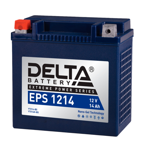 Аккумуляторная батарея для мото-техники/ DELTA серия  EPS, EPS 1214, напряжение 12В, емкость 14 Ач (разряд 10 часов 10.5 В), пусковой ток: 220А, полярность обратная ( - +),  тип AGM;GEL (гелевый), клеммы: M06,  ДxШxВ 151x88x147мм., вес  4,6кг