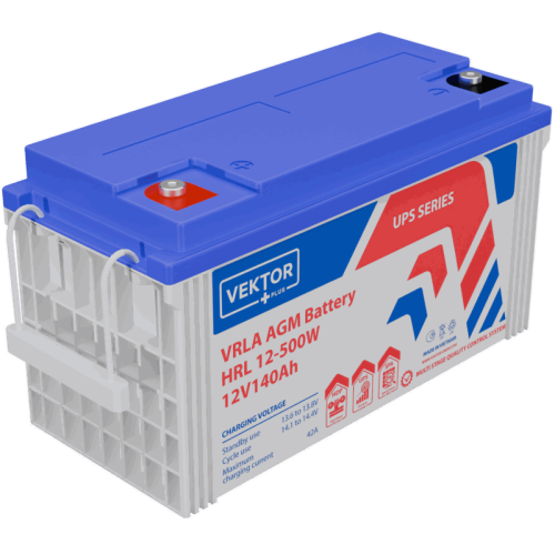 Батарея Vektor Battery серия HRL, HRL 12-500W, напряжение 12В, емкость 140 Ач (разряд 10 часов), макс. ток разряда (5 сек.) 1400 А, макс. ток заряда 42 А, свинцово-кислотная типа AGM, клеммы М8, ДxШxВ 407x177x224мм., вес 38,3 кг., срок службы 12 лет