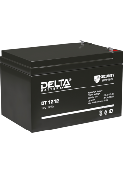 Батарея DELTA серия DT, DT 1212, напряжение 12В, емкость 12Ач (разряд 20 часов),  макс. ток разряда (5 сек.) 165А, макс. ток заряда 3.6А, свинцово-кислотная типа AGM, клеммы F2, ДxШxВ 151х98х94мм., вес 3.6кг., срок службы 5 лет./ Battery DELTA series DT, 