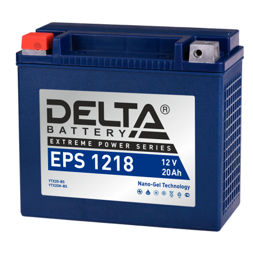 Аккумуляторная батарея для мото-техники/ DELTA серия  EPS, EPS 1218, напряжение 12В, емкость 20 Ач (разряд 10 часов 10.5 В), пусковой ток: 245А, полярность обратная ( - +),  тип AGM;GEL (гелевый), клеммы: M06,  ДxШxВ 177x88x154мм., вес  5,62кг