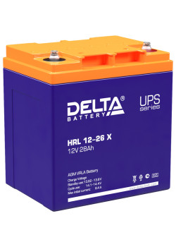 Батарея DELTA серия HRL-X, HRL 12-26 X, напряжение 12В, емкость 28Ач (разряд 10 часов),  макс. ток разряда (5 сек.) 310А, макс. ток заряда 7.8А, свинцово-кислотная типа AGM, клеммы под болт М5, ДxШxВ 165х125х175мм., вес 9.6кг., срок службы 12 лет./ Batter
