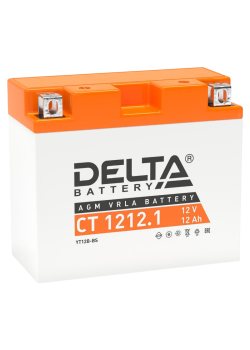 Аккумуляторная батарея для мото-техники/ DELTA серия  CT, CT 1212.1, напряжение 12В, емкость 12 Ач (разряд 10 часов 10.5 В), пусковой ток: 155А, полярность обратная ( - +),  тип AGM;Pb (свинцово-кислотный), клеммы: BN под болт,  ДxШxВ 151x71x130мм., вес  