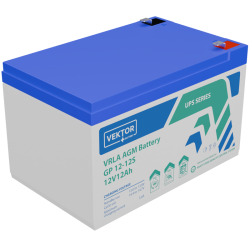 Батарея Vektor Battery серия GP , GP 12-12S, напряжение 12В, емкость 12Ач (разряд 20 часов), емкость 11,3Ач (разряд 10 часов), макс. ток разряда (5 сек.) 120А, макс. ток заряда 3,6A, свинцово-кислотная типа AGM, клеммы Т2, ДxШxВ 151x96x100 мм., вес 3,6кг.