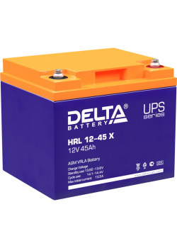 Батарея DELTA серия HRL-X, HRL 12-45 X, напряжение 12В, емкость 45Ач (разряд 10 часов),  макс. ток разряда (5 сек.) 450А, макс. ток заряда 13.5А, свинцово-кислотная типа AGM, клеммы под болт М6, ДxШxВ 198х166х170мм., вес 14.8кг., срок службы 12 лет./ Batt
