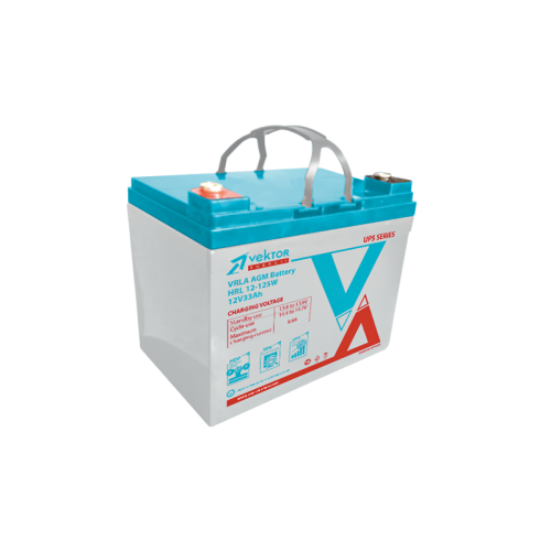 Батарея Vektor Battery серия HRL, HRL 12-125W, напряжение 12В, емкость 33 Ач (разряд 10 часов), макс. ток разряда (5 сек.) 330 А, макс. ток заряда 9,9 А, свинцово-кислотная типа AGM, клеммы М6, ДxШxВ 196x130x154мм., вес 10 кг., срок службы 12 лет