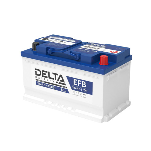 Аккумуляторная батарея для автомобилей/ DELTA серия  START MASTER, DELTA START MASTER 85 Ah EFB, напряжение 12В, емкость 85 Ач (разряд 20 часов; 10.5В), пусковой ток: 820А, полярность обратная ( - +),  тип EFB;Pb (свинцово-кислотный), клеммы: Болт,  ДxШxВ