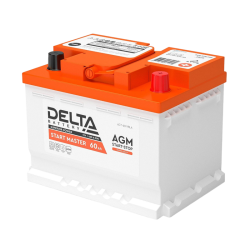 Аккумуляторная батарея для автомобилей/ DELTA серия  START MASTER, DELTA START MASTER 60 Ah AGM, напряжение 12В, емкость 60 Ач (разряд 20 часов; 10.5В), пусковой ток: 660А, полярность обратная ( - +),  тип AGM;Pb (свинцово-кислотный), клеммы: Euro 1,  ДxШ