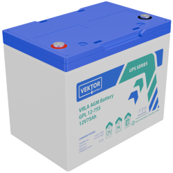 Батарея Vektor Battery серия GPL (S), GPL 12-75S, напряжение 12В, емкость 75 Ач (разряд 10 часов), макс. ток разряда (5 сек.) 750А, макс. ток заряда 22,5 А, свинцово-кислотная типа AGM, клеммы M8, ДxШxВ 259x168x208мм., вес 22,5 кг., срок службы 12 лет