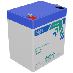 Батарея Vektor Battery серия GP (S), GP 12-5S, напряжение 12В, емкость 5,18 Ач (разряд 10 часов), макс. ток разряда (5 сек.) 55А, макс. ток заряда 1,65 А, свинцово-кислотная типа AGM, клеммы F2, ДxШxВ 91x70x102мм., вес 1,66 кг., срок службы 6 лет