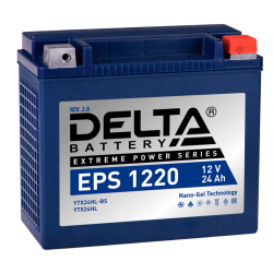 Аккумуляторная батарея для мото-техники/ DELTA серия  EPS, EPS 1220, напряжение 12В, емкость 24 Ач (разряд 10 часов 10.5 В), пусковой ток: 340А, полярность обратная ( - +),  тип AGM;GEL (гелевый), клеммы: M06,  ДxШxВ 205x87x162мм., вес  7,55кг