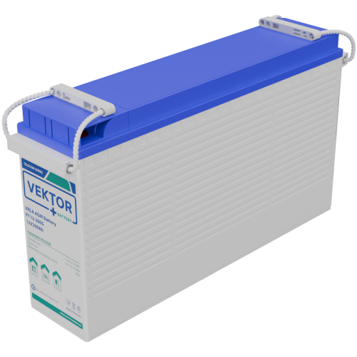 Батарея Vektor Battery серия FT (S), FT 12-200S, напряжение 12В, емкость 200 Ач (разряд 10 часов), макс. ток разряда (5 сек.) 2000А, макс. ток заряда 60 А, свинцово-кислотная типа AGM, клеммы M8, ДxШxВ 561x125x317мм., вес 58,6 кг., срок службы 15 лет