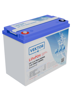 Батарея Vektor Energy серия LFP MARINE, LFP 12.8-100, напряжение 12.8В, емкость 100 Ач, макс. ток разряда 100А, макс. ток заряда 100 А, литий-ионная аккуумуляторная батарея, клеммы M8, ДxШxВ 258*166*215 мм., вес 9,9 кг., срок службы 15 лет