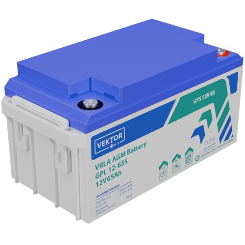 Батарея Vektor Battery серия GPL (S), GPL 12-65S, напряжение 12В, емкость 68,20 Ач (разряд 20 часов), емкость 65,70 Ач (разряд 10 часов), макс. ток разряда (5 сек.) 650А, макс. ток заряда 16,25 А, свинцово-кислотная типа AGM, клеммы M6, ДxШxВ 350x167x173м