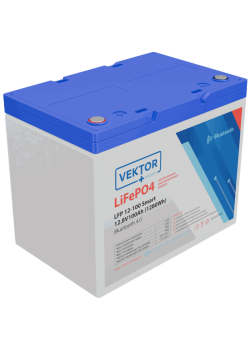 Батарея Vektor Energy серия LFP, LFP 12.8-100, напряжение 12.8В, емкость 100 Ач, макс. ток разряда 110А, макс. ток заряда 100 А, литий-ионная аккуумуляторная батарея, клеммы M8, ДxШxВ 258*166*215 мм., вес 9,9 кг., срок службы 15 лет