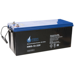 Battery Parus Electro, specialized series HMS-12-230 822W, voltage 12V, capacity 230Ah (discharge 20 hours), power at 15 min. discharge up to U - 1.65 V/cell at 25 °C 822W, max. discharge current (5sec) 1350A, max. charge current 69A, lead-acid AGM type, 