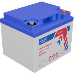 Батарея Vektor Battery серия HRL, HRL 12-175W, напряжение 12В, емкость 45 Ач (разряд 10 часов), макс. ток разряда (5 сек.) 450 А, макс. ток заряда 13,5 А, свинцово-кислотная типа AGM, клеммы М6, ДxШxВ 197x165x169мм., вес 13,6 кг., срок службы 12 лет