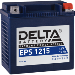 Аккумуляторная батарея для мото-техники/ DELTA серия  EPS, EPS 1215, напряжение 12В, емкость 14 Ач (разряд 10 часов 10.5 В), пусковой ток: 220А, полярность обратная ( - +),  тип AGM;GEL (гелевый), клеммы: M06,  ДxШxВ 148x87x144мм., вес  4,6кг