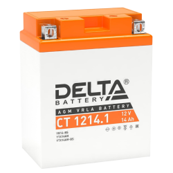 Аккумуляторная батарея для мото-техники/ DELTA серия  CT, CT 1214.1, напряжение 12В, емкость 14 Ач (разряд 10 часов 10.5 В), пусковой ток: 165А, полярность обратная ( - +),  тип AGM;Pb (свинцово-кислотный), клеммы: BN под болт,  ДxШxВ 132x89x164мм., вес  
