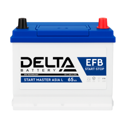 Аккумуляторная батарея для автомобилей/ DELTA серия  START MASTER EFB Asia , START MASTER EFB 65 Ah Asia (с бортом) L, напряжение 12В, емкость 65 Ач (разряд 20 часов; 10.5В), пусковой ток: 640А, полярность обратная ( - +),  тип EFB;Pb (свинцово-кислотный)