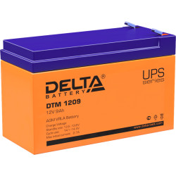 Battery DELTA series DTM, DTM 1209, voltage 12V, capacity 9Ah (discharge 20 hours), max. discharge current (5 sec.) 105A, max. charge current 2.55A, lead-acid type AGM, terminals F2, LxWxH 151x65x94mm., weight 2.65kg., service life 6 years.