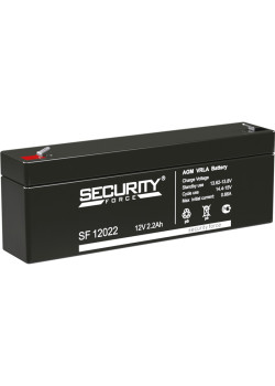 Батарея SECURITY FORCE серия SF, SF 12022, напряжение 12В, емкость 2.2Ач (разряд 20 часов),  макс. ток разряда (5 сек.) 52.5А, макс. ток заряда 0.66А, свинцово-кислотная типа AGM, клеммы F1, ДxШxВ 179х35х61мм., вес кг., срок службы 3-5 лет./ Battery SECUR