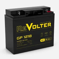 Батарея REVOLTER серия GP, REVOLTER GP 1218, напряжение 12В, емкость 20.4Ач (разряд 20 часов),  макс. ток разряда (5 сек.) 270А, макс. ток заряда 5.2А, свинцово-кислотная типа AGM, клеммы под гайку и болт M6, ДxШxВ 181х77х158мм., вес 5.35кг., срок службы 