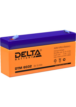 Батарея DELTA серия DTM, DTM 6032, напряжение 6В, емкость 3.2Ач (разряд 20 часов),  макс. ток разряда (5 сек.) 48А, макс. ток заряда 0.93А, свинцово-кислотная типа AGM, клеммы F1, ДxШxВ 134х34х61мм., вес 0.65кг., срок службы 6 лет./ Battery DELTA series D