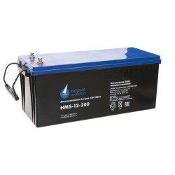 Battery Parus Electro, specialized series HMS-12-200 716W, voltage 12V, capacity 200Ah (discharge 20 hours), power at 15 min. discharge up to U - 1.65 V/cell at 25 °C 716W, max. discharge current (5sec) 1300A, max. charge current 60A, lead-acid AGM type, 