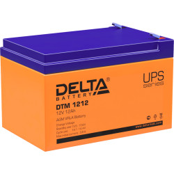 Battery DELTA series DTM, DTM 1212, voltage 12V, capacity 12Ah (discharge 20 hours), max. discharge current (5 sec.) 180A, max. charge current 3.6A, lead-acid type AGM, terminals F2, LxWxH 151x98x95mm., weight 3.8kg., service life 6 years.