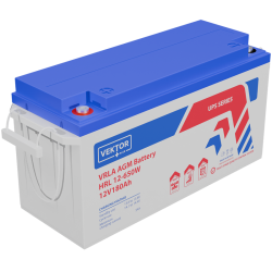 Батарея Vektor Battery серия HRL, HRL 12-650W, напряжение 12В, емкость 180 Ач (разряд 10 часов), макс. ток разряда (5 сек.) 1800 А, макс. ток заряда 54 А, свинцово-кислотная типа AGM, клеммы М8, ДxШxВ 485x170x240мм., вес 49,3 кг., срок службы 12 лет