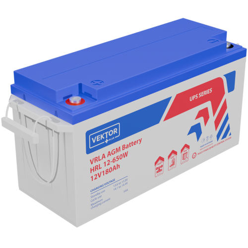 Батарея Vektor Battery серия HRL, HRL 12-650W, напряжение 12В, емкость 180 Ач (разряд 10 часов), макс. ток разряда (5 сек.) 1800 А, макс. ток заряда 54 А, свинцово-кислотная типа AGM, клеммы М8, ДxШxВ 485x170x240мм., вес 49,3 кг., срок службы 12 лет