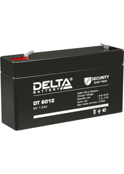 Батарея DELTA серия DT, DT 6012, напряжение 6В, емкость 1.2Ач (разряд 20 часов),  макс. ток разряда (5 сек.) 16.2А, макс. ток заряда 0.36А, свинцово-кислотная типа AGM, клеммы F1, ДxШxВ 97х24х51мм., вес 0.29кг., срок службы 5 лет./ Battery DELTA series DT