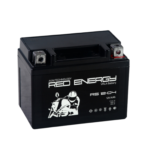 Аккумуляторная батарея для мото-техники/ DELTA серия  RS, RS 1204, напряжение 12В, емкость 4 Ач (разряд 10 часов 10.5 В), пусковой ток: 144А, полярность обратная ( - +),  тип AGM;Pb (свинцово-кислотный), клеммы: BN под болт,  ДxШxВ 114x70x87мм., вес  1,53
