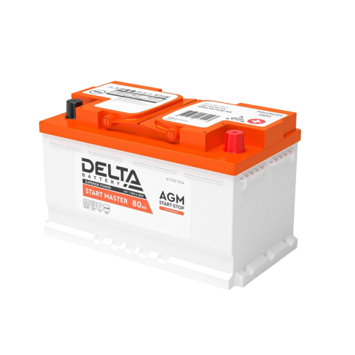 Аккумуляторная батарея для автомобилей/ DELTA серия  START MASTER, DELTA START MASTER 80 Ah AGM, напряжение 12В, емкость 80 Ач (разряд 20 часов; 10.5В), пусковой ток: 800А, полярность обратная ( - +),  тип AGM;Pb (свинцово-кислотный), клеммы: Euro 1,  ДxШ