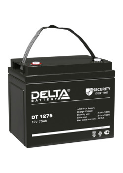 Батарея DELTA серия DT, DT 1275, напряжение 12В, емкость 75Ач (разряд 20 часов),  макс. ток разряда (5 сек.) 870А, макс. ток заряда 22.5А, свинцово-кислотная типа AGM, клеммы под болт М6, ДxШxВ 260х168х211мм., вес 21.5кг., срок службы 7-10 лет./ Battery D