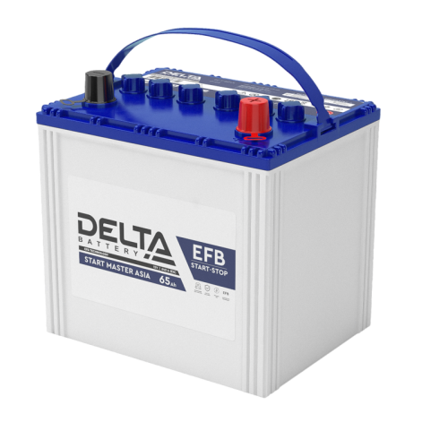 Аккумуляторная батарея для автомобилей/ DELTA серия  START MASTER, DELTA START MASTER 65 Ah EFB Asia, напряжение 12В, емкость 65 Ач (разряд 20 часов; 10.5В), пусковой ток: 640А, полярность обратная ( - +),  тип EFB;Pb (свинцово-кислотный), клеммы: Конус, 