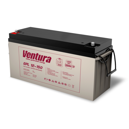 Батарея Ventura серия GPL, GPL12-150, напряжение  12B, емкость 155Ач (разряд 20 часов), макс. ток заряда 45А,  свинцово-кислотная типа AGM,  клеммы  F8, ДШВ  483х170х240мм, вес 42кг/ Ventura battery GPL series, GPL12-150, voltage 12V, capacity 155Ah (disc