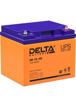 Батарея DELTA серия HR, HR 12-40, напряжение 12В, емкость 45Ач (разряд 10 часов),  макс. ток разряда (5 сек.) 450А, макс. ток заряда 12А, свинцово-кислотная типа AGM, клеммы под болт М6, ДxШxВ 198х166х170мм., вес 14.8кг., срок службы 10-12 лет./ Battery D