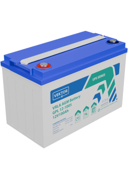 Батарея Vektor Battery серия GPL, GPL 12-100S, напряжение 12В, емкость 105 Ач (разряд 10 часов), макс. ток разряда (5 сек.) 1000А, макс. ток заряда 30A, свинцово-кислотная типа AGM, клеммы M8, ДxШxВ 333x173x223 мм., вес 30кг., срок службы 12 лет