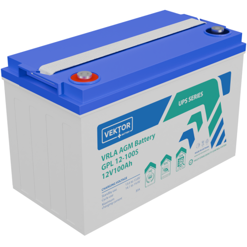 Батарея Vektor Battery серия GPL, GPL 12-100S, напряжение 12В, емкость 105 Ач (разряд 10 часов), макс. ток разряда (5 сек.) 1000А, макс. ток заряда 30A, свинцово-кислотная типа AGM, клеммы M8, ДxШxВ 333x173x223 мм., вес 30кг., срок службы 12 лет