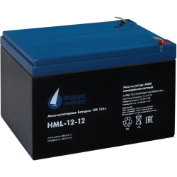 Battery Parus Electro, professional series HML-12-12, voltage 12V, capacity 12Ah (discharge 20 hours), max. discharge current (5sec) 180A, max. charge current 4.8A, lead-acid type AGM, terminals F2, LxWxH 151x98x95mm., full height with terminals 101mm., w