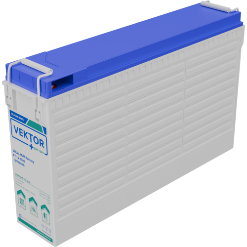 Батарея Vektor Battery серия FT (S), FT 12-180S, напряжение 12В, емкость 180 Ач (разряд 10 часов), макс. ток разряда (5 сек.) 1800А, макс. ток заряда 54 А, свинцово-кислотная типа AGM, клеммы M8, ДxШxВ 561x125x317мм., вес 55,5 кг., срок службы 15 лет